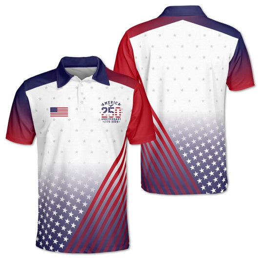 250th Anniversary USA Flag Golf Polo Shirt Mens, Patriotic Golf Shirt For Independence Day GE0326