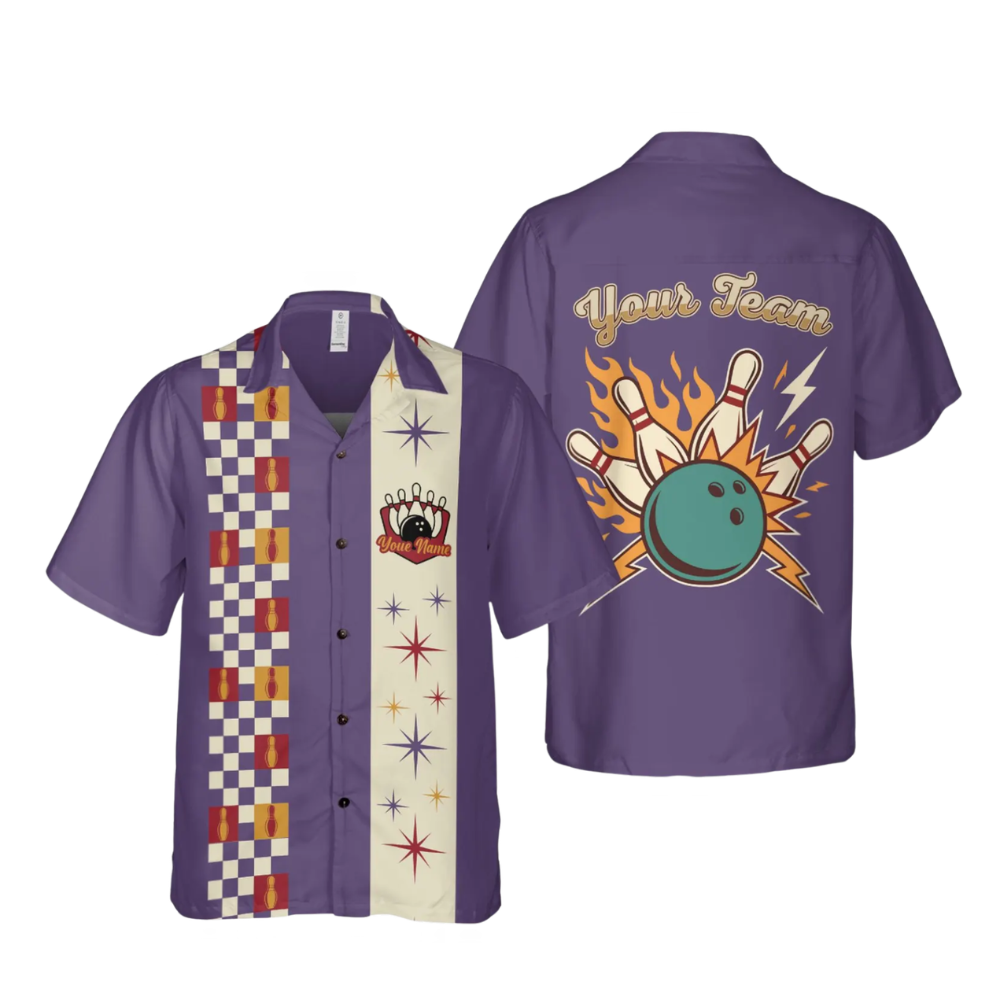 Custom Retro Red Bowling Hawaiian Shirt For Men, Custom Retro Bowling Team Shirts BE0265