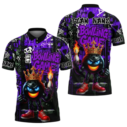 Custom Graffiti Ball Funny Bowling Mens Polo Shirt, Black And Red Custom Team Bowling Shirts BZ0503