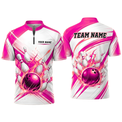 Flame Ball Custom Red White Bowling Jersey For Men, Custom Flame Bowling Team Shirts BZ0924