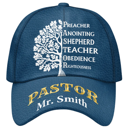 Pastor Preacher Teacher Shepherd Obedience Righteousness Custom Name Blue Baseball Cap, Custom Pastor Cap Hat CP0579
