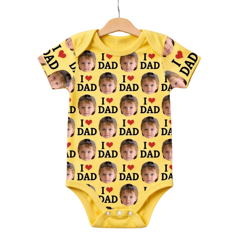 Custom I Love Baby Face Bodysuit, Custom Photo Baby Bodysuit BB0311