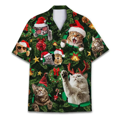 Cat Christmas Tree Hawaiian Shirts For Men And Women, Cat Christmas Shirt ET0036