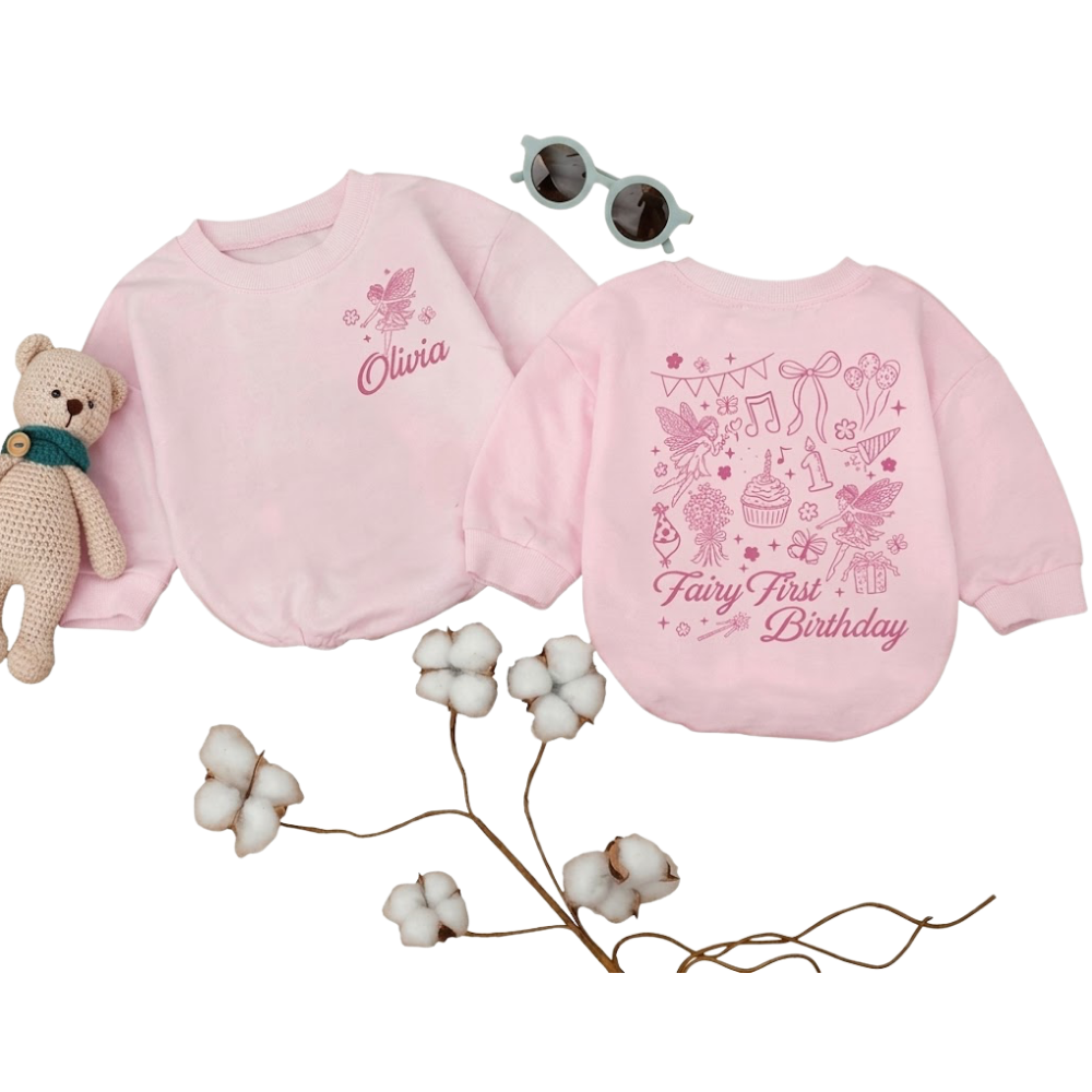 Personalized Fairy First Birthday Girl Baby Romper Sweatshirt, Custom 1st Birthday Fairy Baby Romper Sweater BB0522
