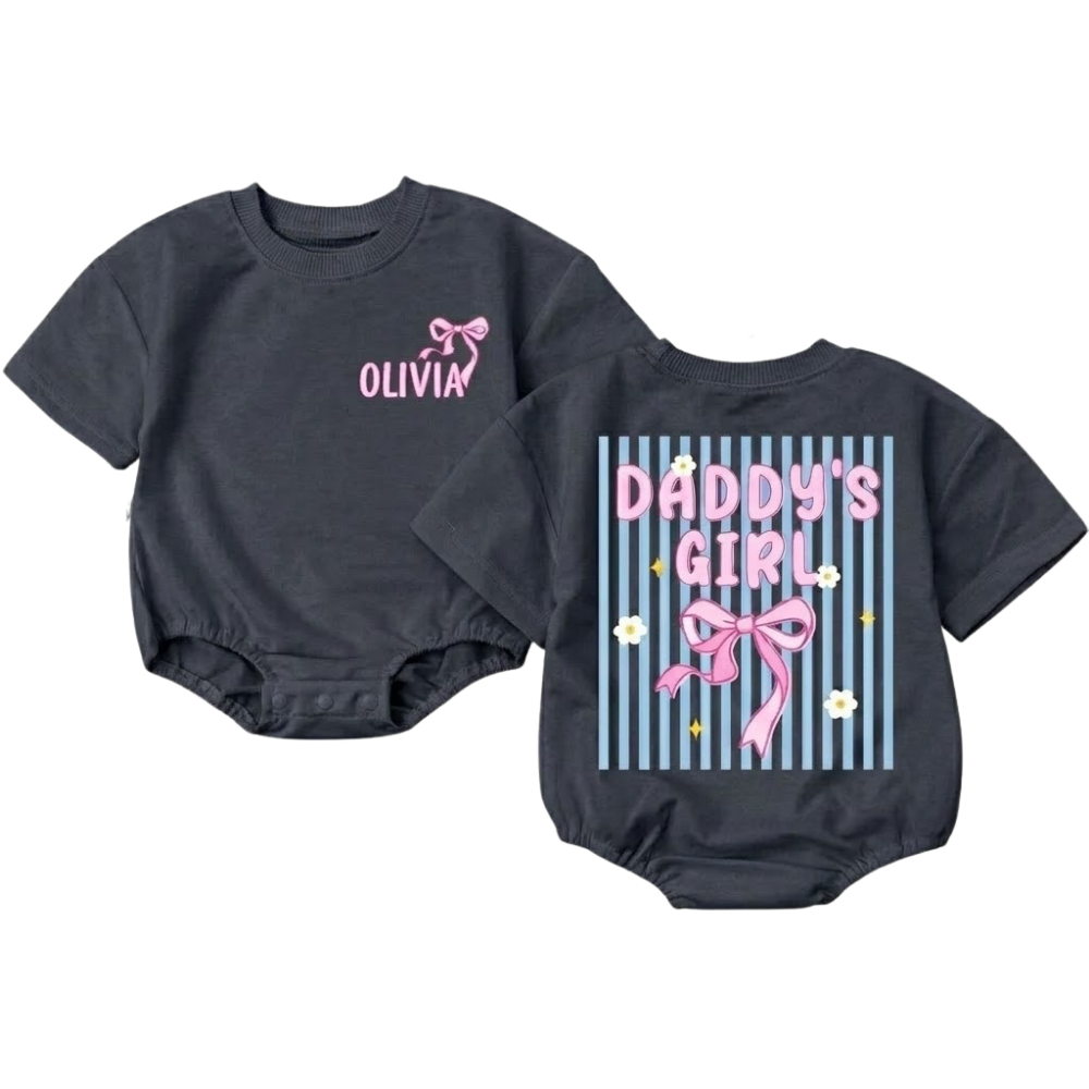 Daddy's Girl Custom Name Baby T Shirt Bubble Romper Romper, Personalized Baby Girl Romper For Father BB0049