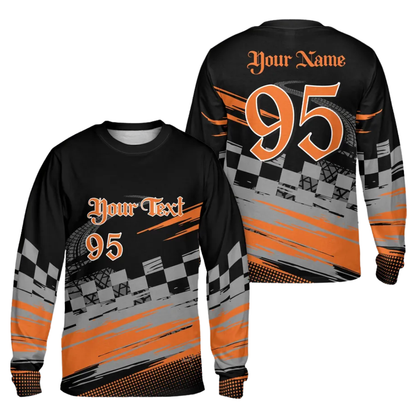 Custom Number & Name Dirt Bike Long Sleeve Men Jersey Black Cyan, Custom Dirt Bike Shirts For Riders MZ0095