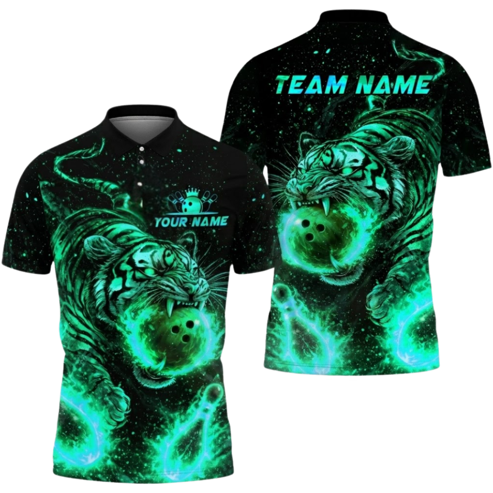 Custom Tiger Fire Ball Bowling Polo Shirt For Men, Custom Tiger Bowling Team Shirt BZ0805