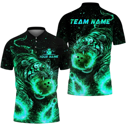 Custom Tiger Fire Ball Bowling Polo Shirt For Men, Custom Tiger Bowling Team Shirt BZ0805