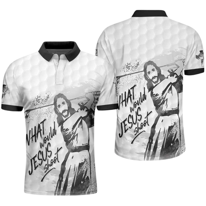 What Would Jesus Shoot Custom Mens Golf Polo Shirt, Custom Christian Faith Golf Shirts GE0553