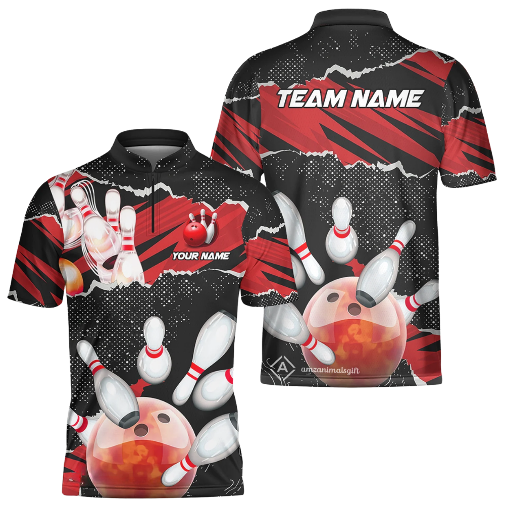 Custom Team Black Pink Grunge Bowling Jersey For Mens, Custom Bowling Shirts BZ0608