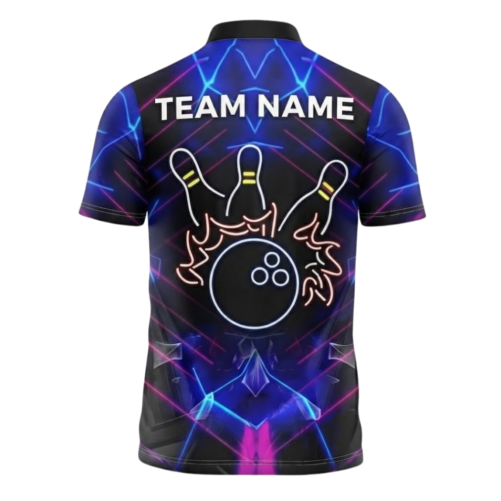 Custom Neon Blue Purple Mens Bowling Jersey, Custom Bowling Team Shirts BZ0556