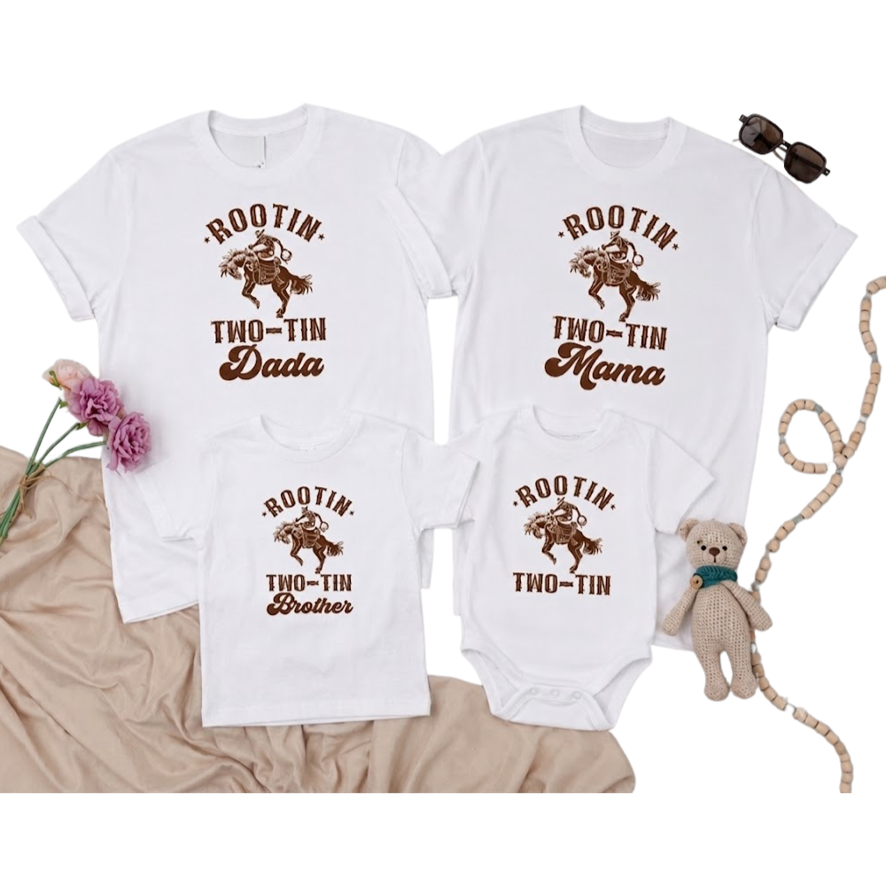 Rootin Two-tin Custom Cowboy Birthday Family Matching T Shirt, Personalized Birthday Western Family Shirts ET1192