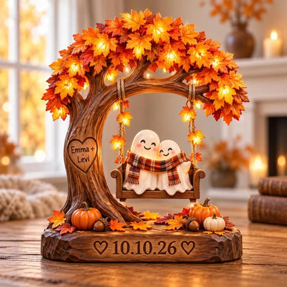 Custom Ghost Couple Autumn Wedding Layer Wooden Plaque, Custom Fall Wedding Keepsake Wooden Block WD0891