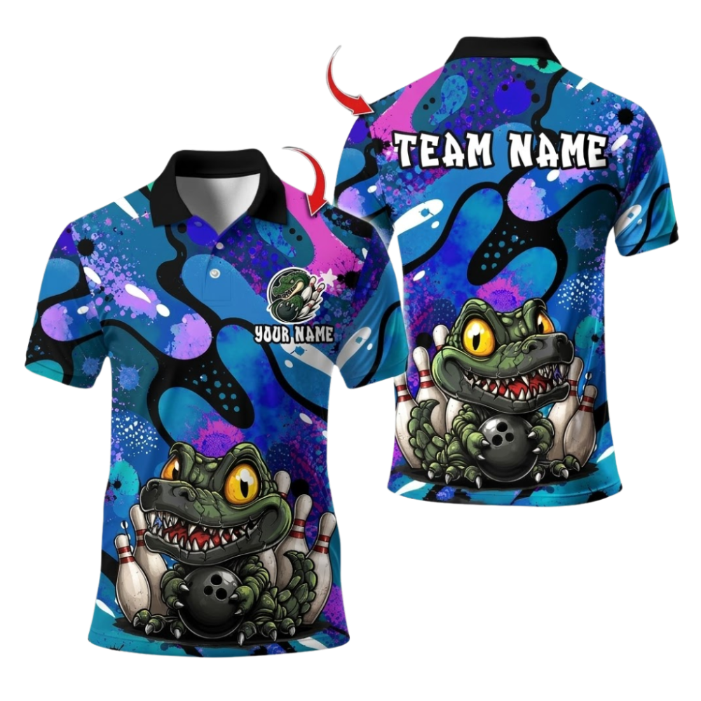 Custom Crocodile Bowling Polo Shirt Mens, Custom Crocodile Team Bowling Shirts BE0268