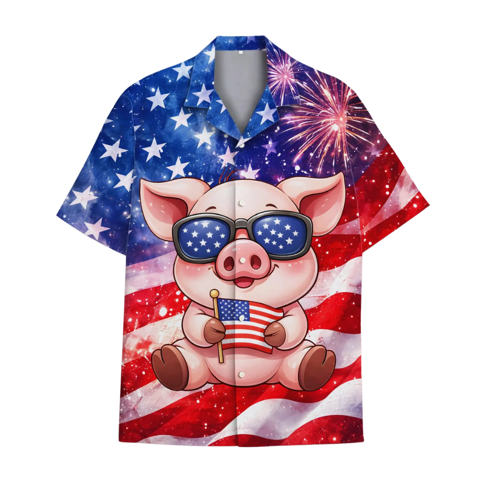 Cute Pig American Flag Hawaiian Shirt Men Women, Pig Patriotic Hawaiian Shirt HE0678
