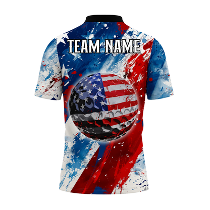 Red White And Blue American Flag Custom Men's Golf Polo Shirt, Custom Patriotic Golf Team Shirts GZ0274