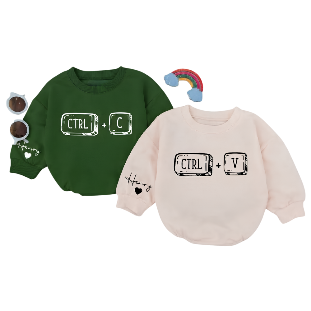 Custom Name Ctrl C Ctrl V Matching Best Friend Twins Baby Romper Sweatshirt, Custom Twins Friends Baby Romper Sweatshirt BB0075