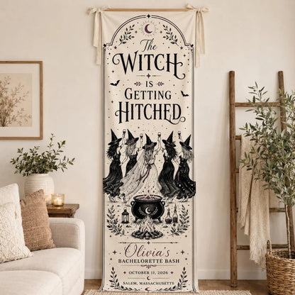 The Witch Getting Hitched Custom Halloween Bachelorette Fabric Welcom Banner, Custom Bachelorette Halloweeen Sign WD0401