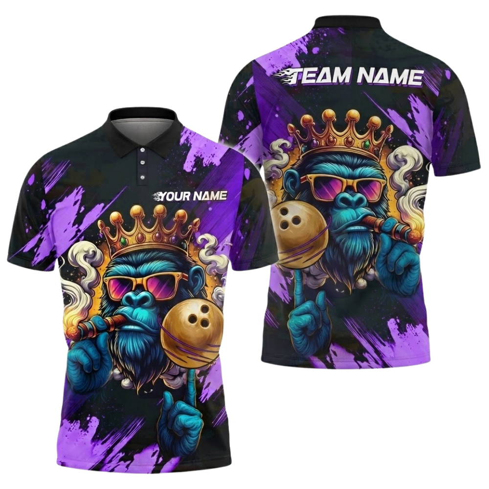 Custom King Gorilla Bowling Mens Polo Shirt, Custom Gorilla Bowling Team Shirts BZ0519