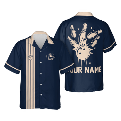 Custom Vintage Pink Bowling Hawaiian Shirts For Women, Custom Vintage Bowling Womens Shirts HB0202