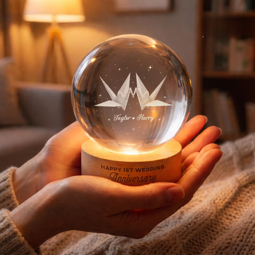 Custom Paper Wedding Anniversary Crystal Ball Led Night Light, Custom 1st Anniversary Night Light WD0845