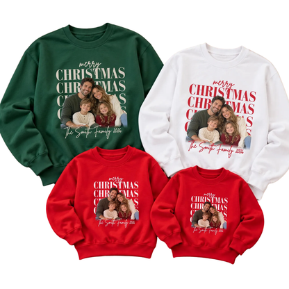 Custom Family Photo Merry Christmas Sweatshirt Matching, Custom Xmas Family Sweatshirt With Picture ET1705