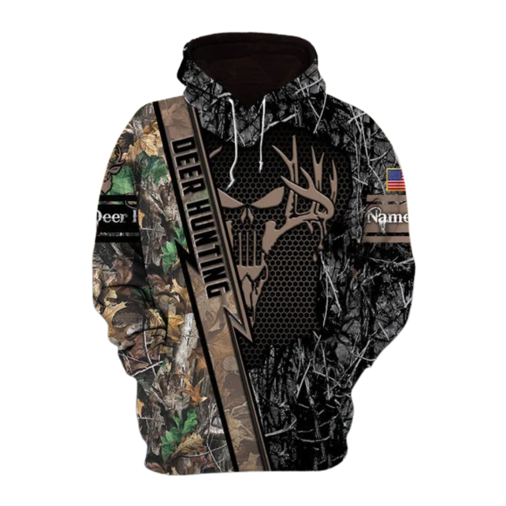 Custom Deer Hunting Camo Black And Bronw 3D Hoodie, Personalized Hunting Lover Hoodie 2D1190