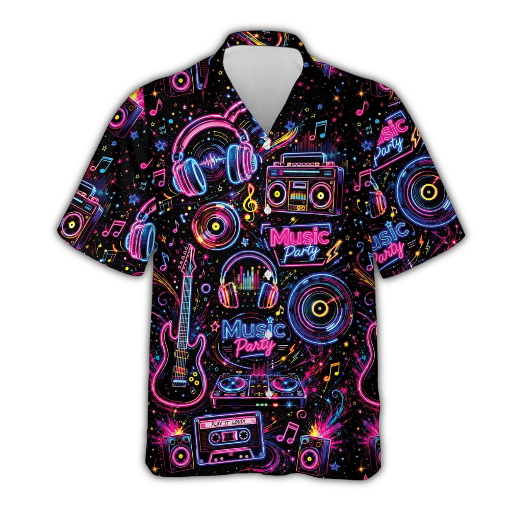Neon Guitar Music Party Hawaiian Shirt For Men Women, Music Lover Hawaiian Shirt HE0916