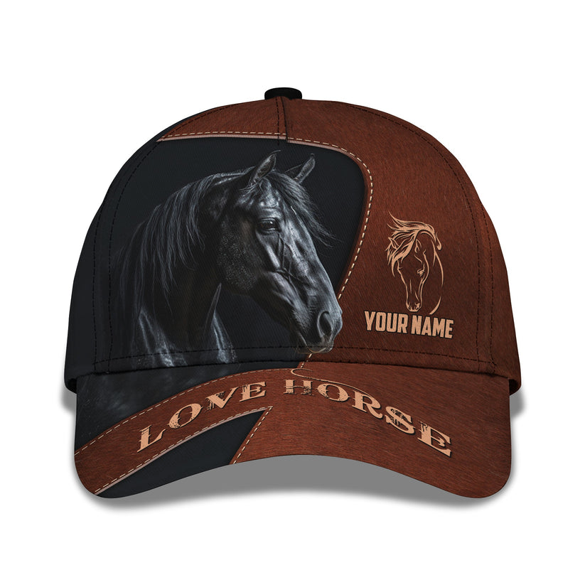 Black Horse Brown Leather Pattern Customized Name Cap CA0189