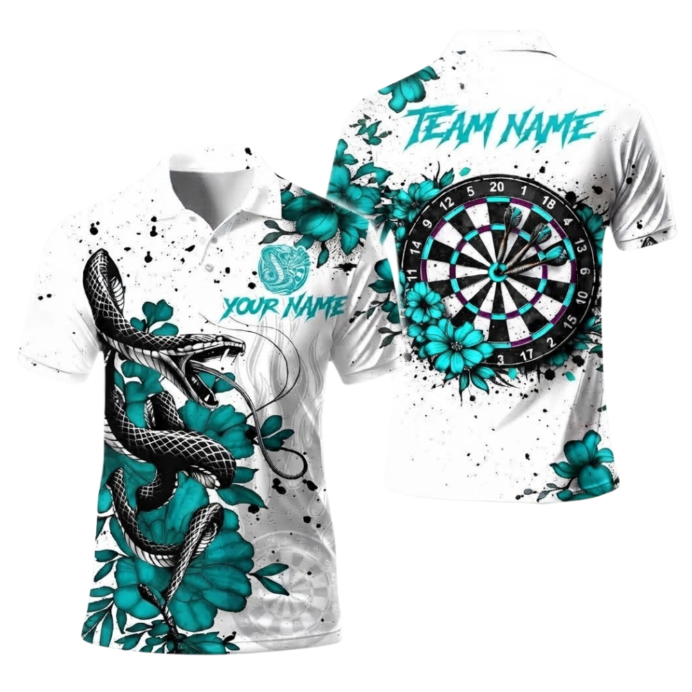 Snake Flower Custom Mens Dart Polo Shirt, Custom Snake Darts Team Shirts DE0110