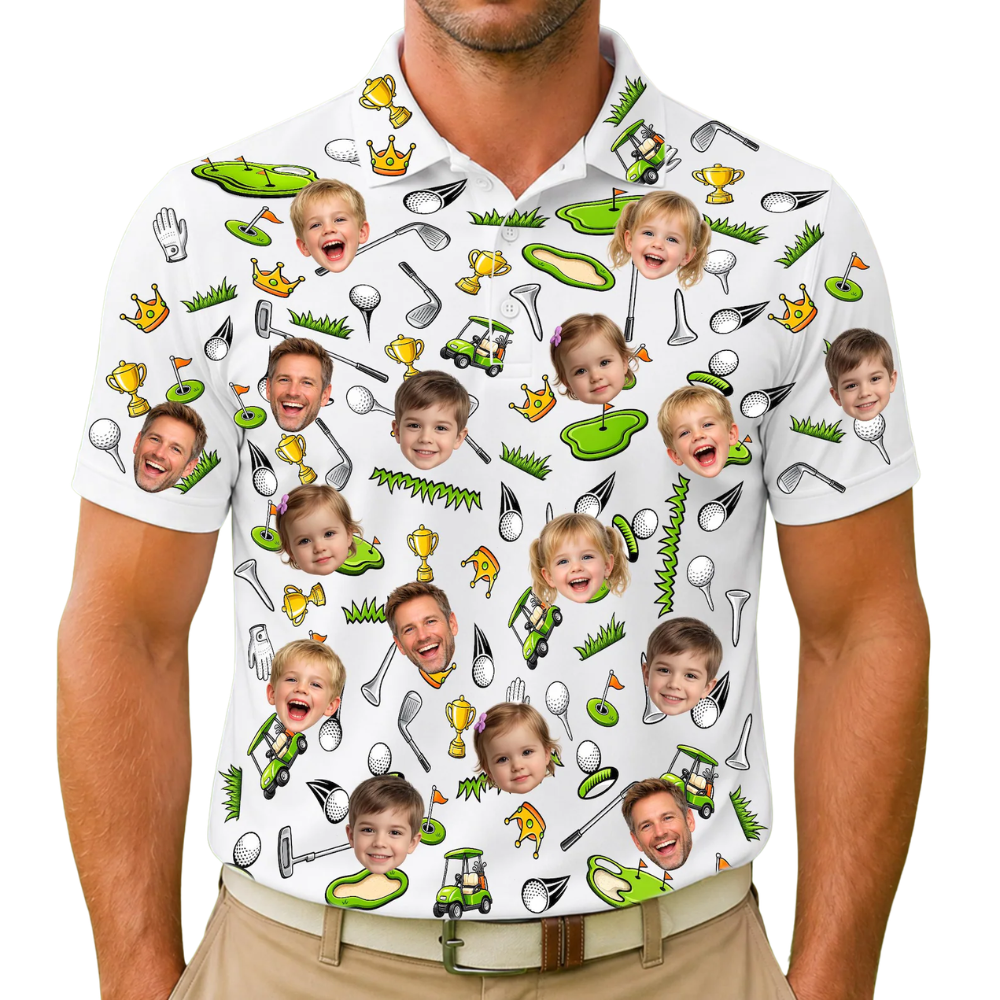 Custom Face Golf Men Polo Shirt For Dad Grandpa, Father's Day Custom Photo Golf Shirts GE0505