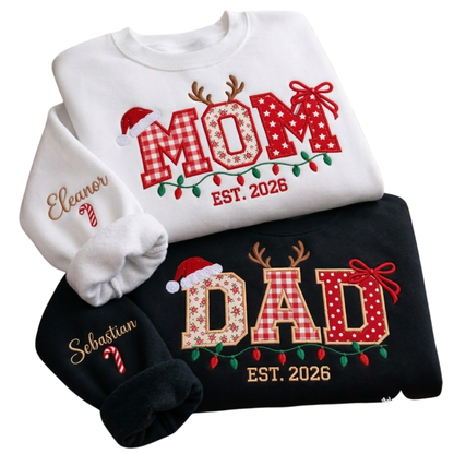 Custom Dad Mom Christmas Embroidered Sweatshirt Matching, Personalized Mom Dad Xmas Sweatshirt 2D1252