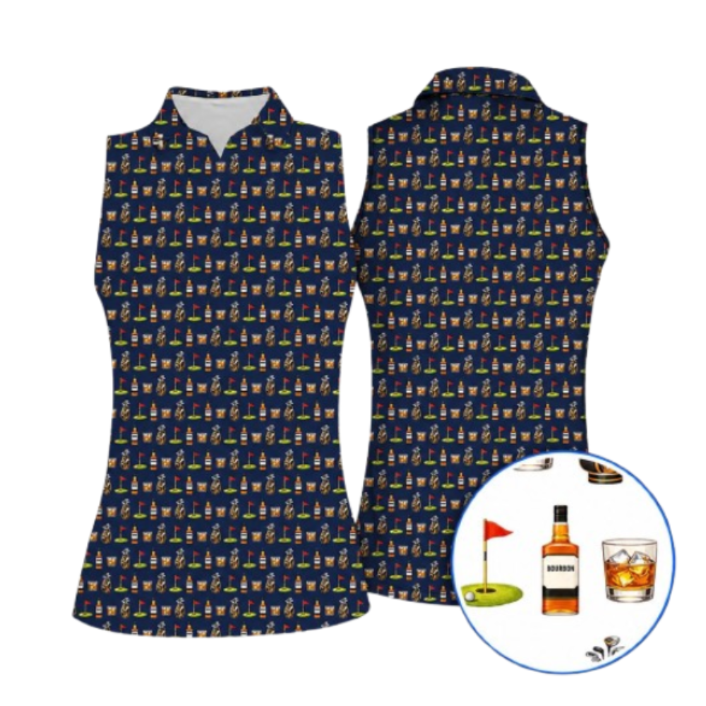 Women's Bourbon Sleeveless Golf Shirt, Bourbon Lover Golf Shirts For Ladies GE0457