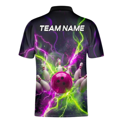 Custom Thunder Neon Pink Green Bowling Jersey Shirt For Men, Custom Thunder Bowling Team Shirt BZ1104