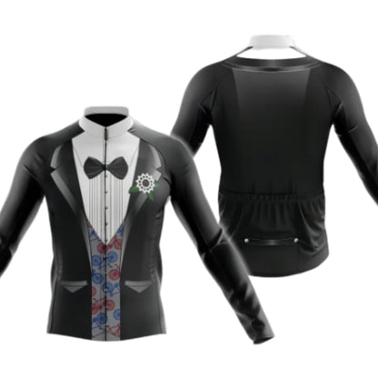 Tuxedo Black And White Long Sleeve Cycling Jersey For Men, Tuxedo Cycling Jerseys CG0722