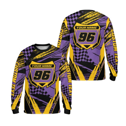 Custom Grunge Purple And Yellow Racing Motocross Long Sleeve Men's Jersey, Custom Dirt Bike Shirts ME0025