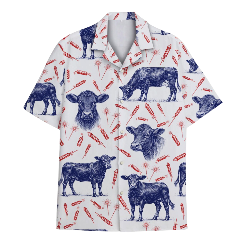 Angus Cow Firework Hawaiian Shirt For Men Women, Angus Lover Hawaiian Shirts HE0394