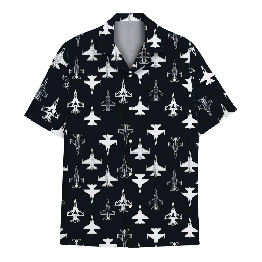 Aviation Black White Men's Hawaiian Shirt, Airplane Hawaiian Shirt HE0560