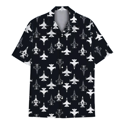 Aviation Black White Men's Hawaiian Shirt, Airplane Hawaiian Shirt HE0560