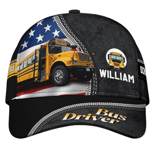 Personalized Bus Driver Baseball Cap, Custom Name Bus 3D Printed Cap Hat CP0451