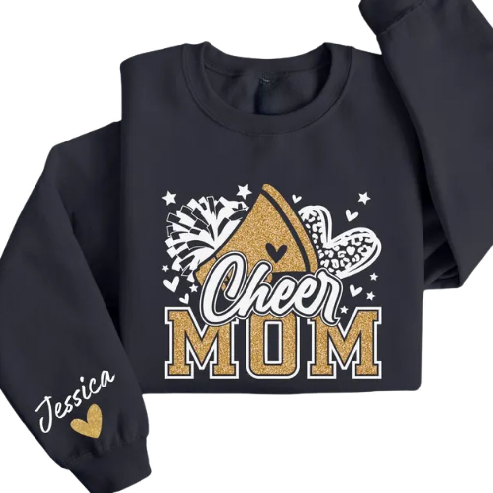 Custom Cheer Mom Glitter Sweatshirts, Custom Bling Cheer Mom Shirt 2D0012