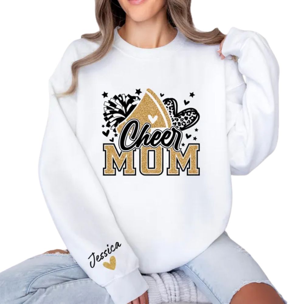 Custom Cheer Mom Glitter Sweatshirts, Custom Bling Cheer Mom Shirt 2D0012