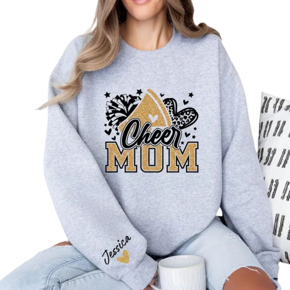 Custom Cheer Mom Glitter Sweatshirts, Custom Bling Cheer Mom Shirt 2D0012