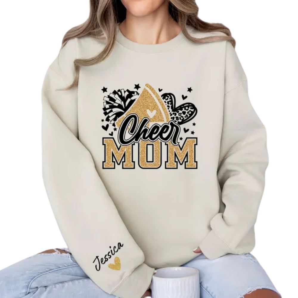 Custom Cheer Mom Glitter Sweatshirts, Custom Bling Cheer Mom Shirt 2D0012
