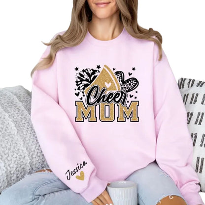 Custom Cheer Mom Glitter Sweatshirts, Custom Bling Cheer Mom Shirt 2D0012