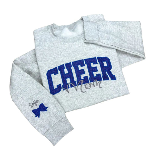 Custom Embroidered Glitter Cheer Mom Sweatshirts, Custom Cheer Mom Shirts 2D0014
