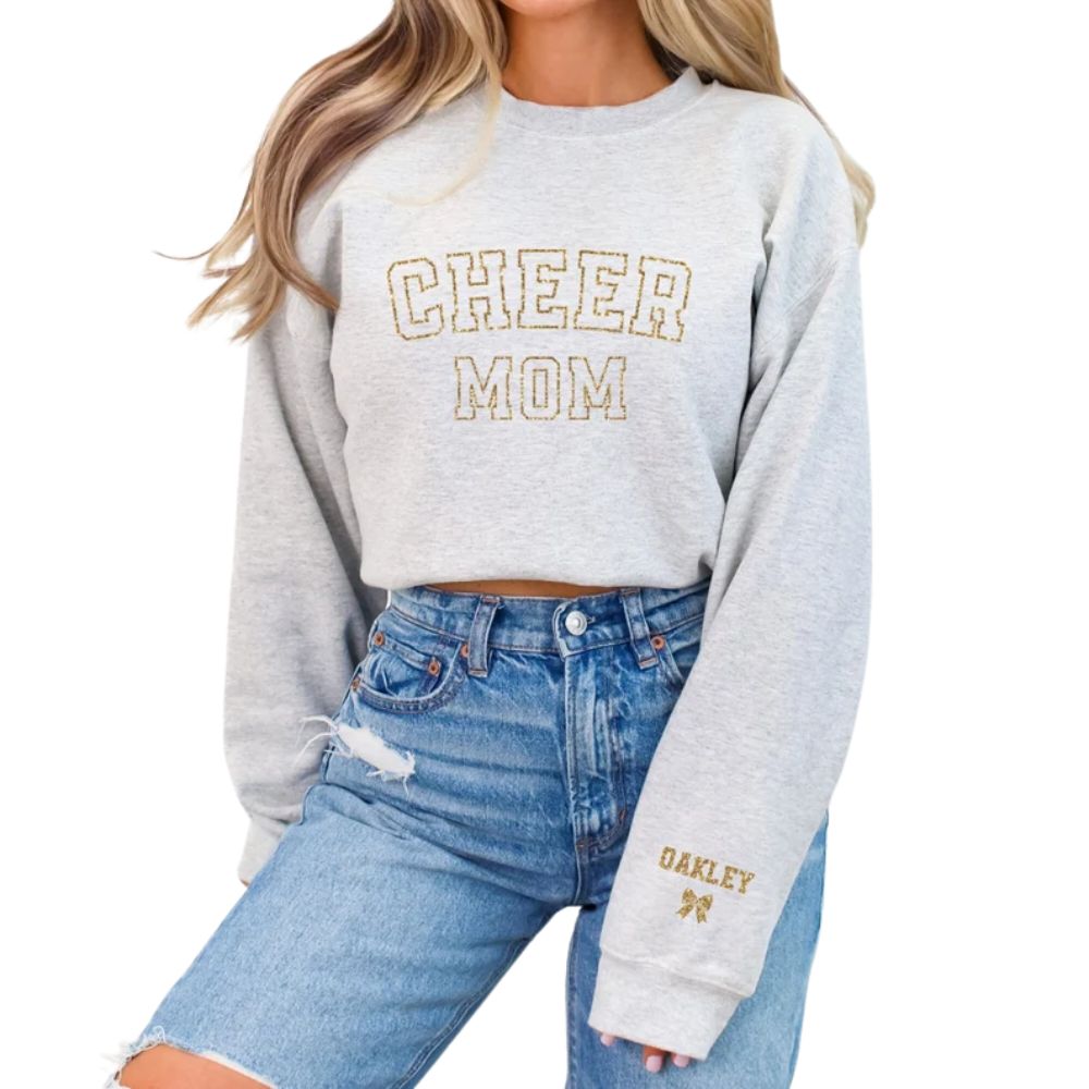 Custom Glitter Cheer Mom Sweatshirts, Custom Proud Cheer Mom Shirt 2D0016
