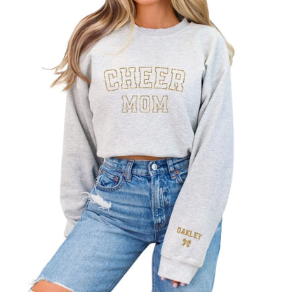 Custom Glitter Cheer Mom Sweatshirts, Custom Proud Cheer Mom Shirt 2D0016