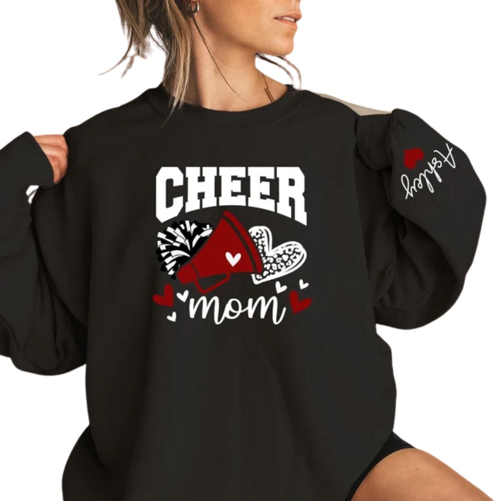 Custom Black Cheer Mom Sweatshirt, Custom Cheer Sweatshirts 2D0018