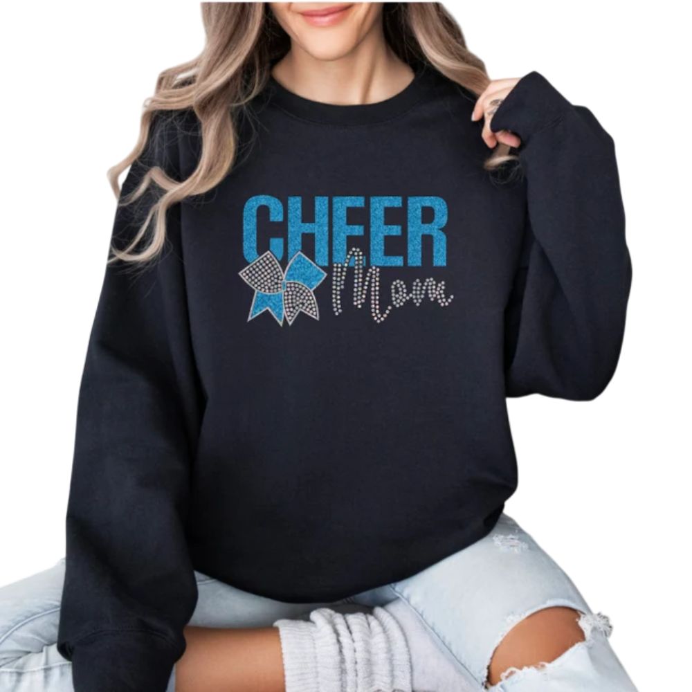 Custom Glitter Cheer Mom Sweatshirt, Custom Bling Cheer Mom Shirts 2D0023